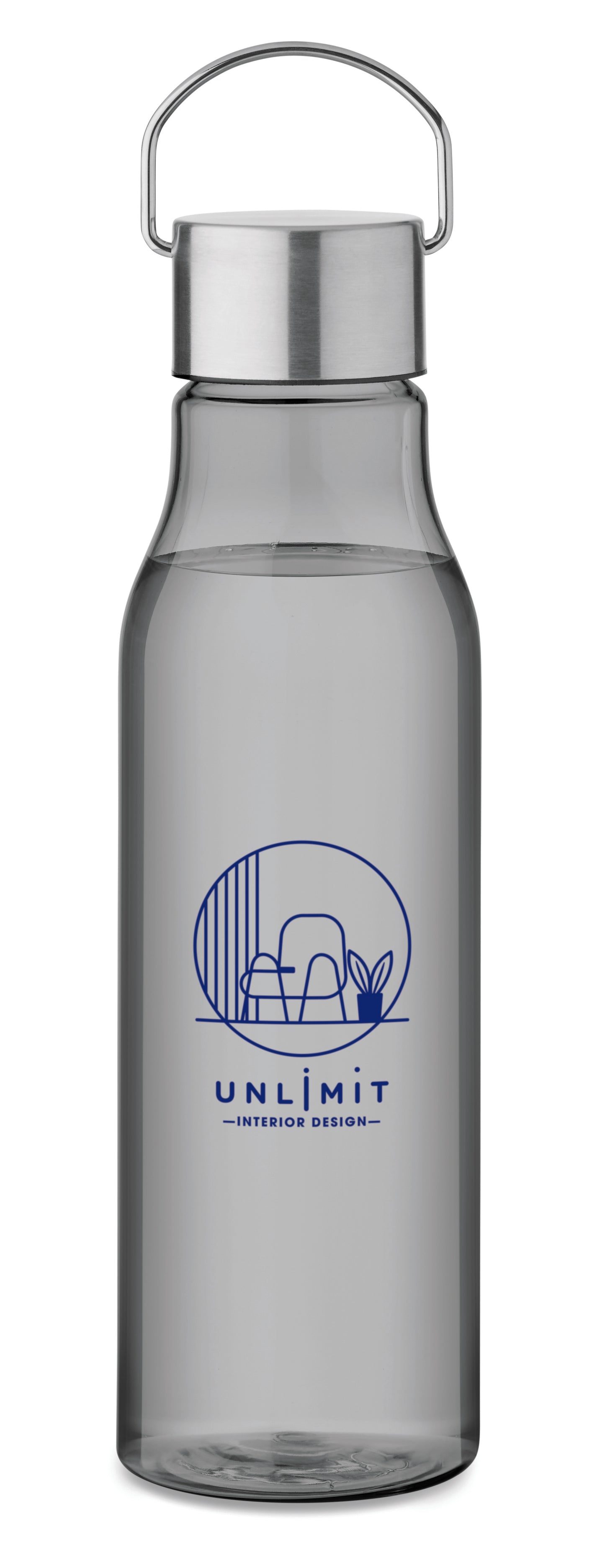 Trinkflasche aus BPA-freiem RPET. Verschluss aus Edelstahl mit Henkel. Auslaufsicher. Füllmenge: 600