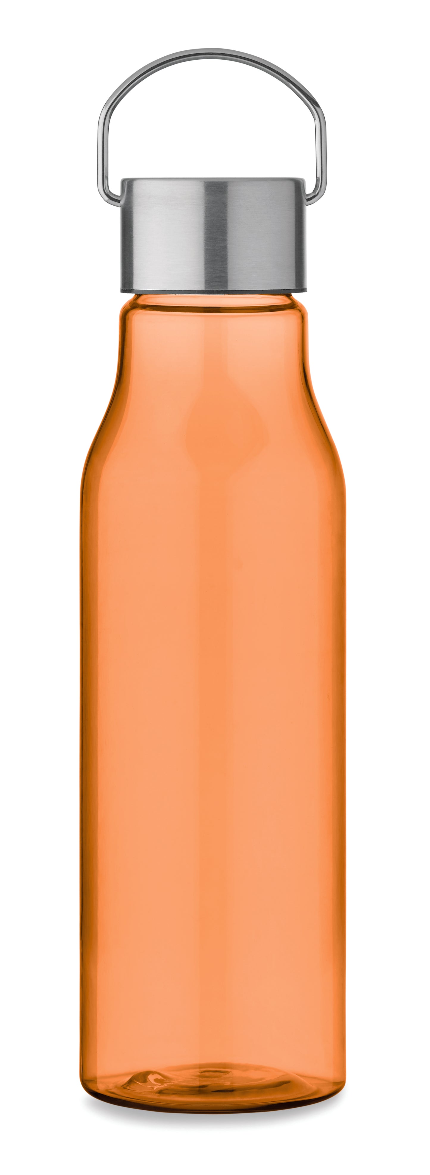 Trinkflasche aus BPA-freiem RPET. Verschluss aus Edelstahl mit Henkel. Auslaufsicher. Füllmenge: 600