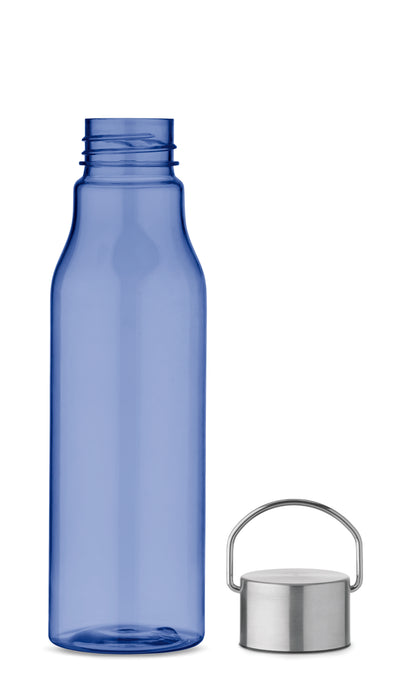 Trinkflasche aus BPA-freiem RPET. Verschluss aus Edelstahl mit Henkel. Auslaufsicher. Füllmenge: 600