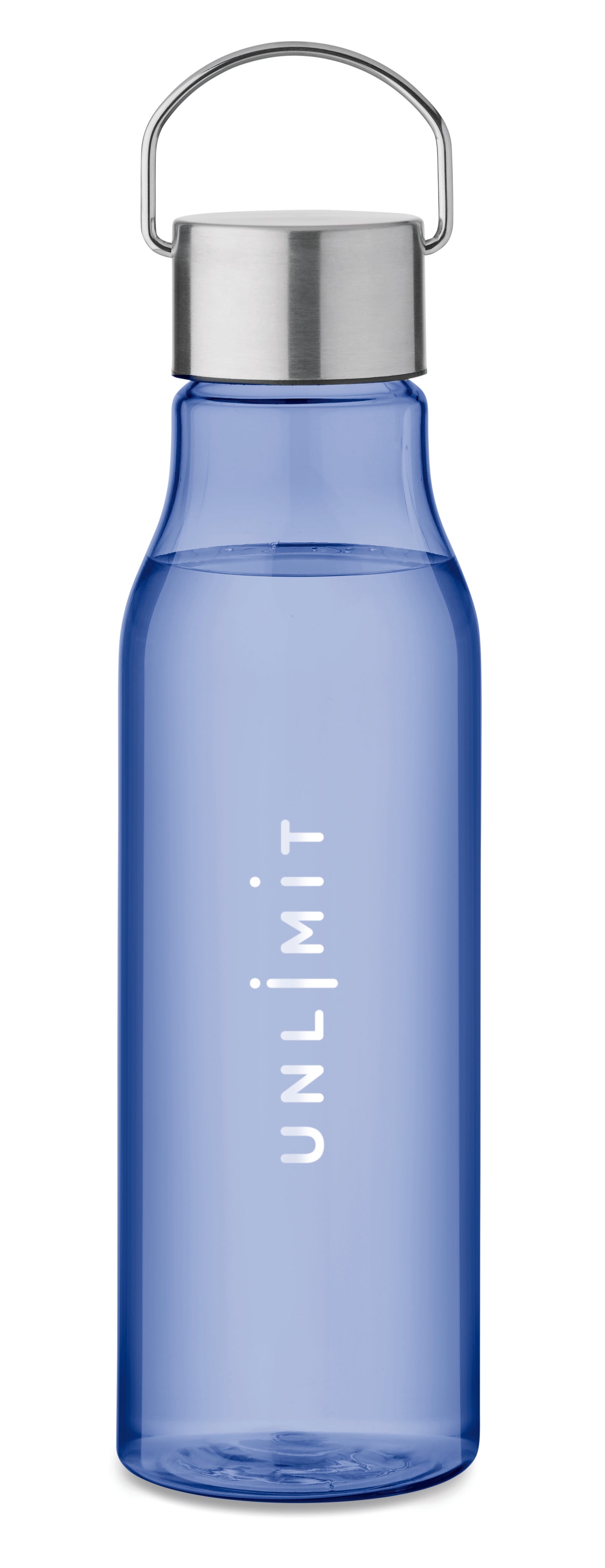 Trinkflasche aus BPA-freiem RPET. Verschluss aus Edelstahl mit Henkel. Auslaufsicher. Füllmenge: 600