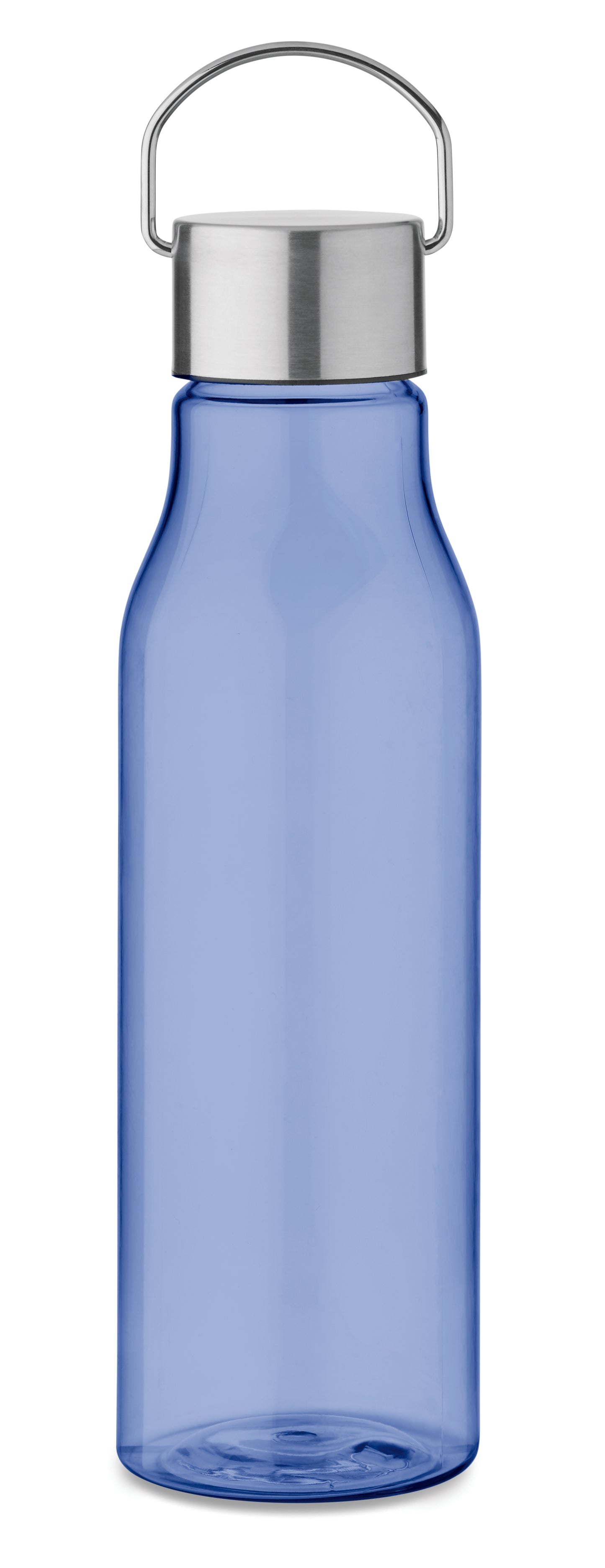 Trinkflasche aus BPA-freiem RPET. Verschluss aus Edelstahl mit Henkel. Auslaufsicher. Füllmenge: 600