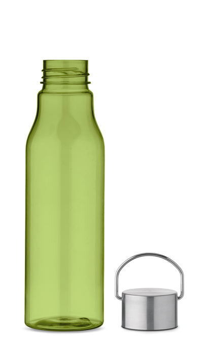 Trinkflasche aus BPA-freiem RPET. Verschluss aus Edelstahl mit Henkel. Auslaufsicher. Füllmenge: 600