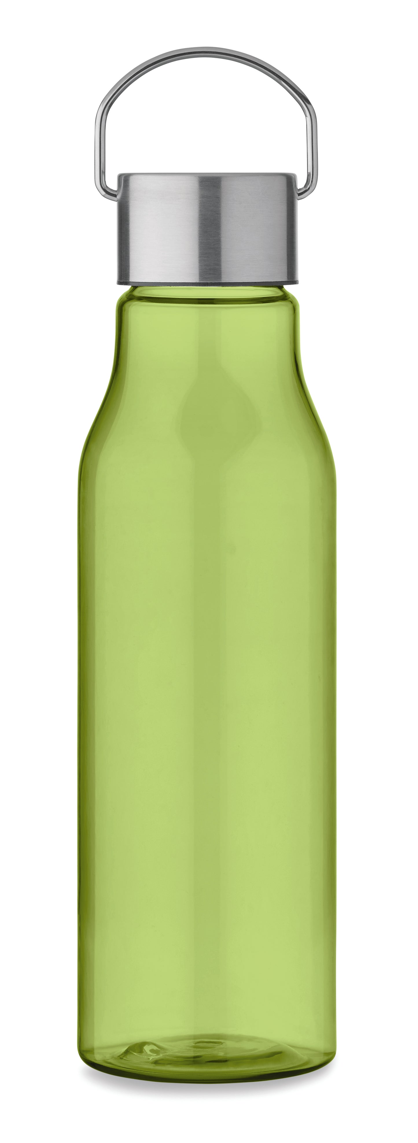 Trinkflasche aus BPA-freiem RPET. Verschluss aus Edelstahl mit Henkel. Auslaufsicher. Füllmenge: 600