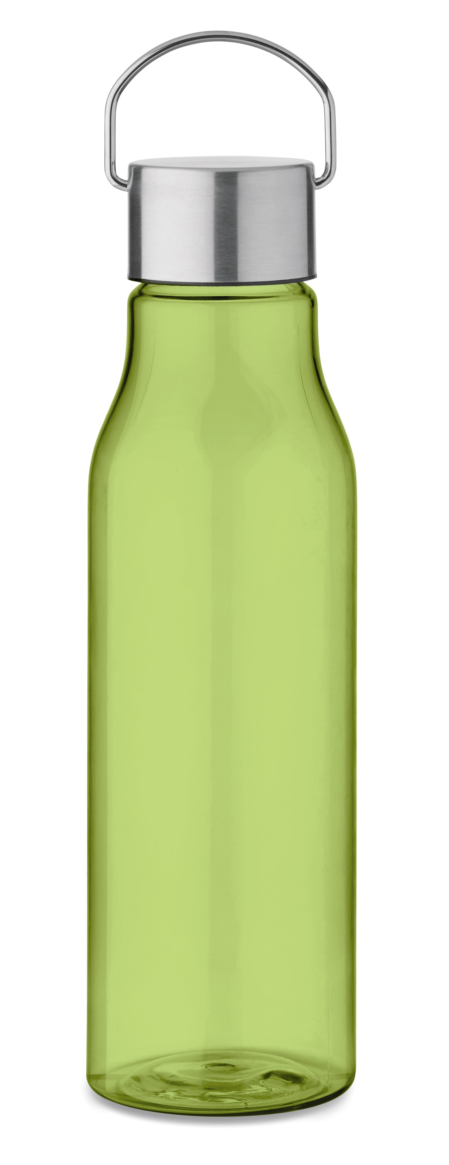 Trinkflasche aus BPA-freiem RPET. Verschluss aus Edelstahl mit Henkel. Auslaufsicher. Füllmenge: 600