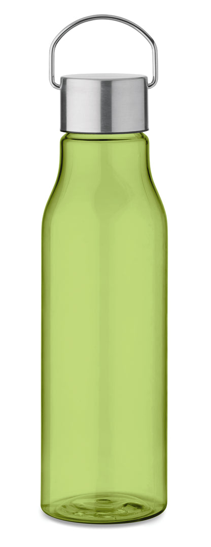 Trinkflasche aus BPA-freiem RPET. Verschluss aus Edelstahl mit Henkel. Auslaufsicher. Füllmenge: 600