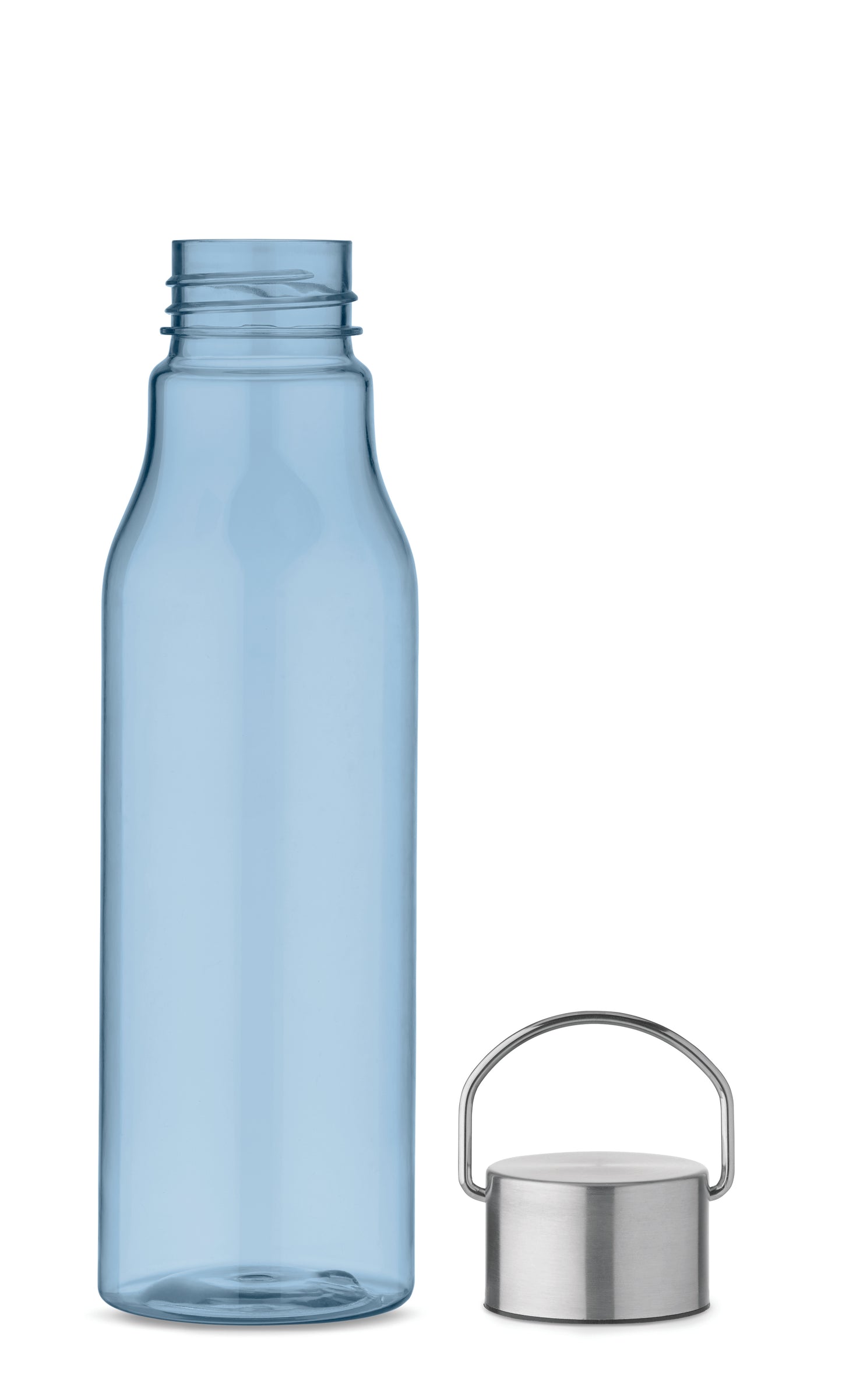 Trinkflasche aus BPA-freiem RPET. Verschluss aus Edelstahl mit Henkel. Auslaufsicher. Füllmenge: 600