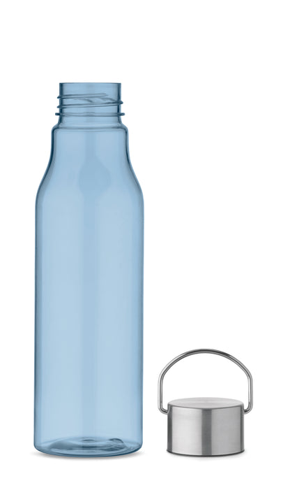 Trinkflasche aus BPA-freiem RPET. Verschluss aus Edelstahl mit Henkel. Auslaufsicher. Füllmenge: 600