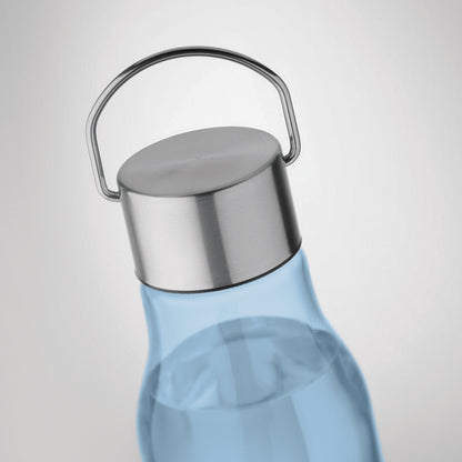 Trinkflasche aus BPA-freiem RPET. Verschluss aus Edelstahl mit Henkel. Auslaufsicher. Füllmenge: 600