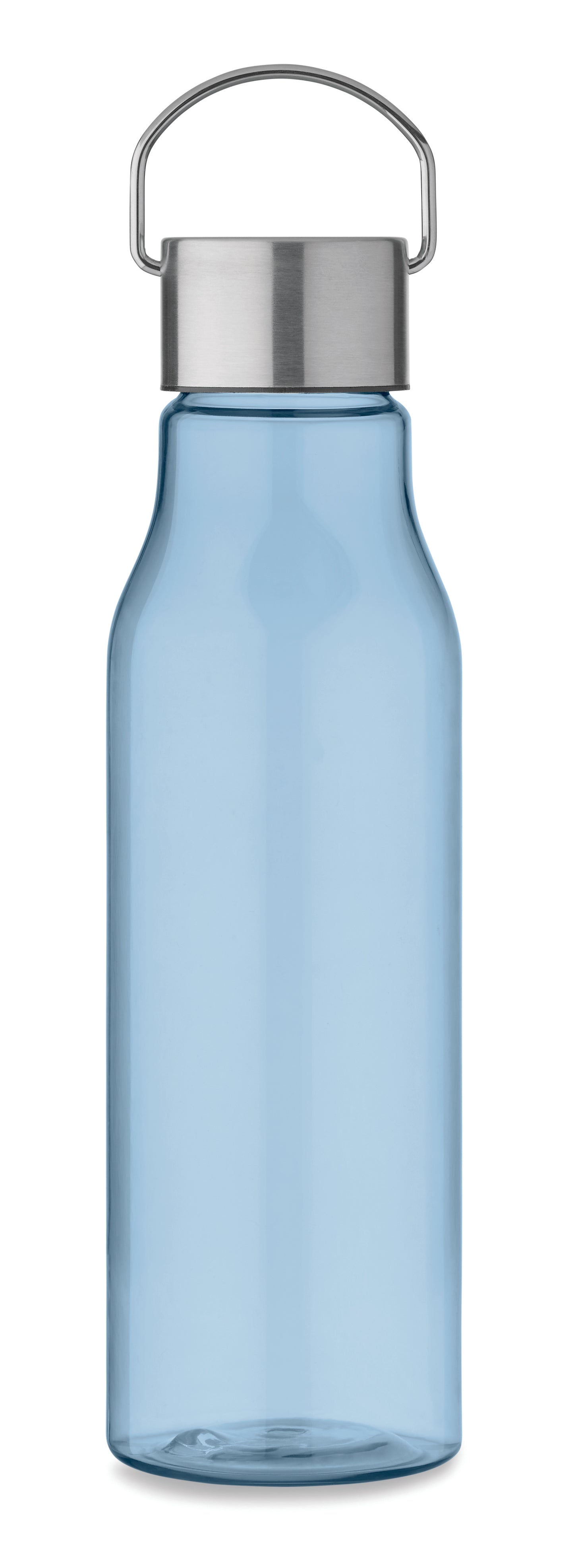 Trinkflasche aus BPA-freiem RPET. Verschluss aus Edelstahl mit Henkel. Auslaufsicher. Füllmenge: 600