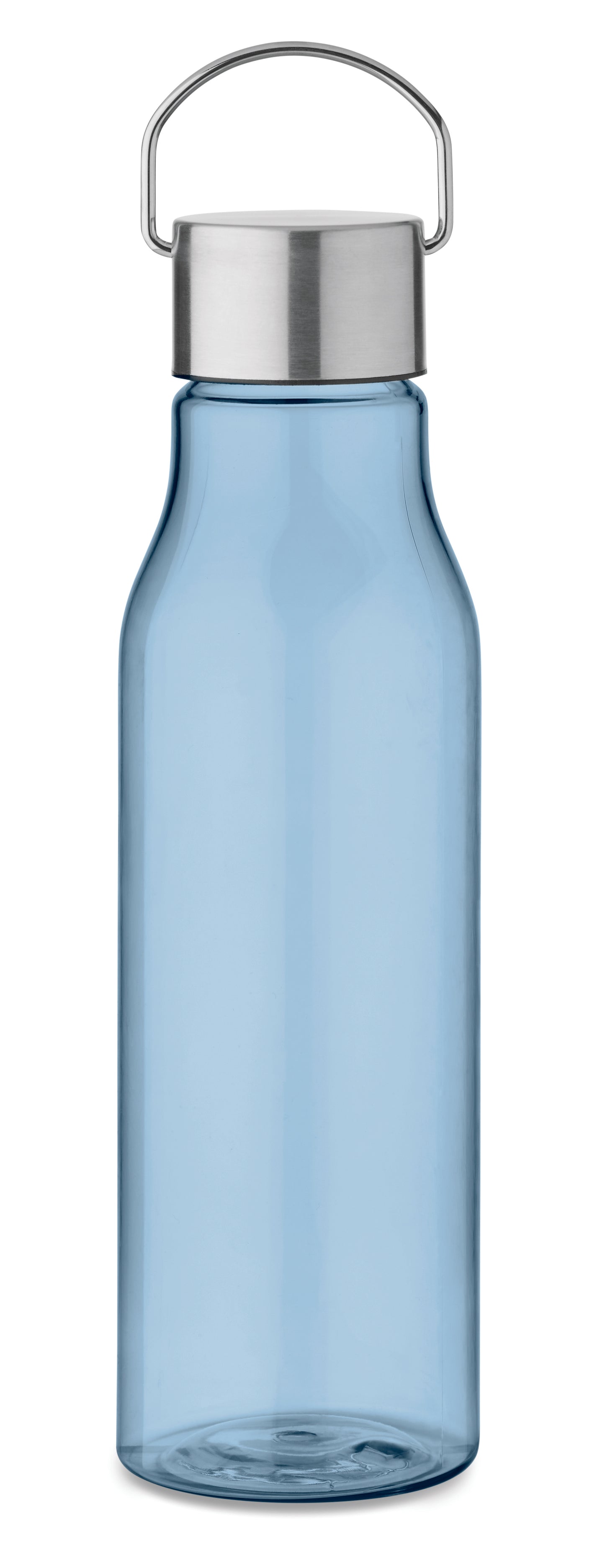 Trinkflasche aus BPA-freiem RPET. Verschluss aus Edelstahl mit Henkel. Auslaufsicher. Füllmenge: 600
