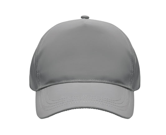 5-Panel-Baseball Cap aus hochreflektierendem 190T-Polyester. 4 umstickte Belüftungslöcher. Klettverschluss. Größe 7 1/4.