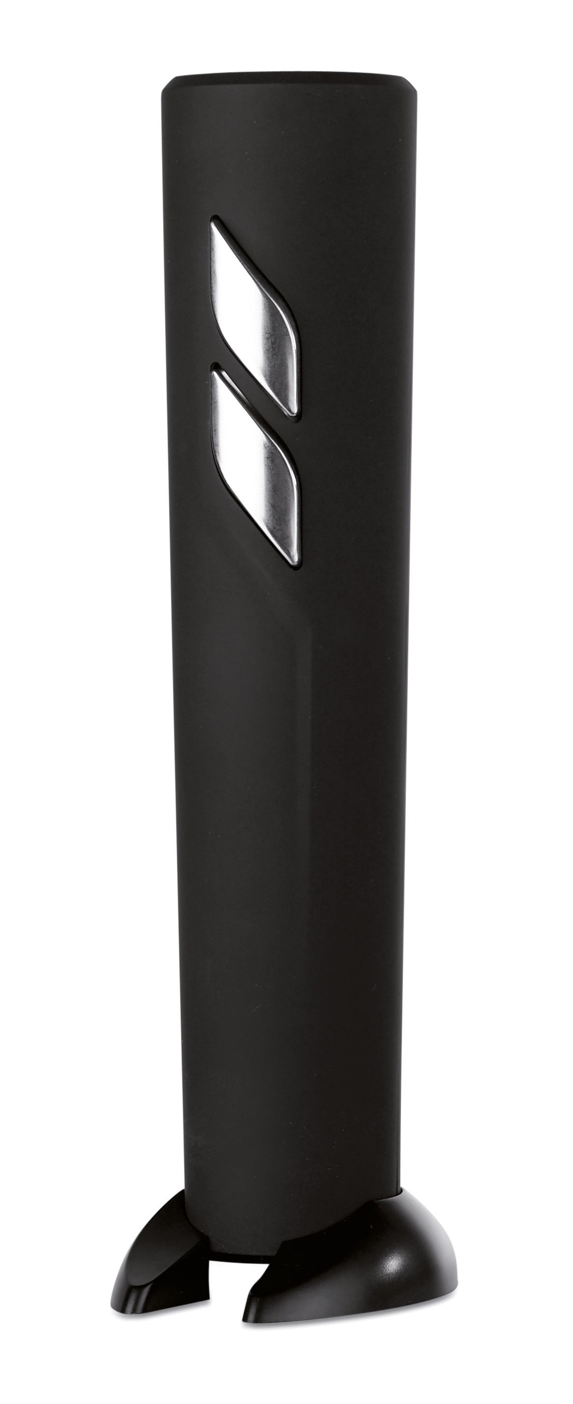 Elektrischer Flaschenöffner. Gehäuse in schwarz-mattem Finish. Inkl. Folienschneider. Exklusive 4 AA Batterien.