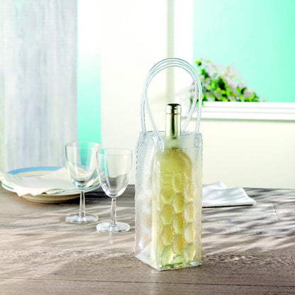 Kühltasche aus transparentem PVC für eine Flasche. Kühltasche einfach in den Gefrierschrank