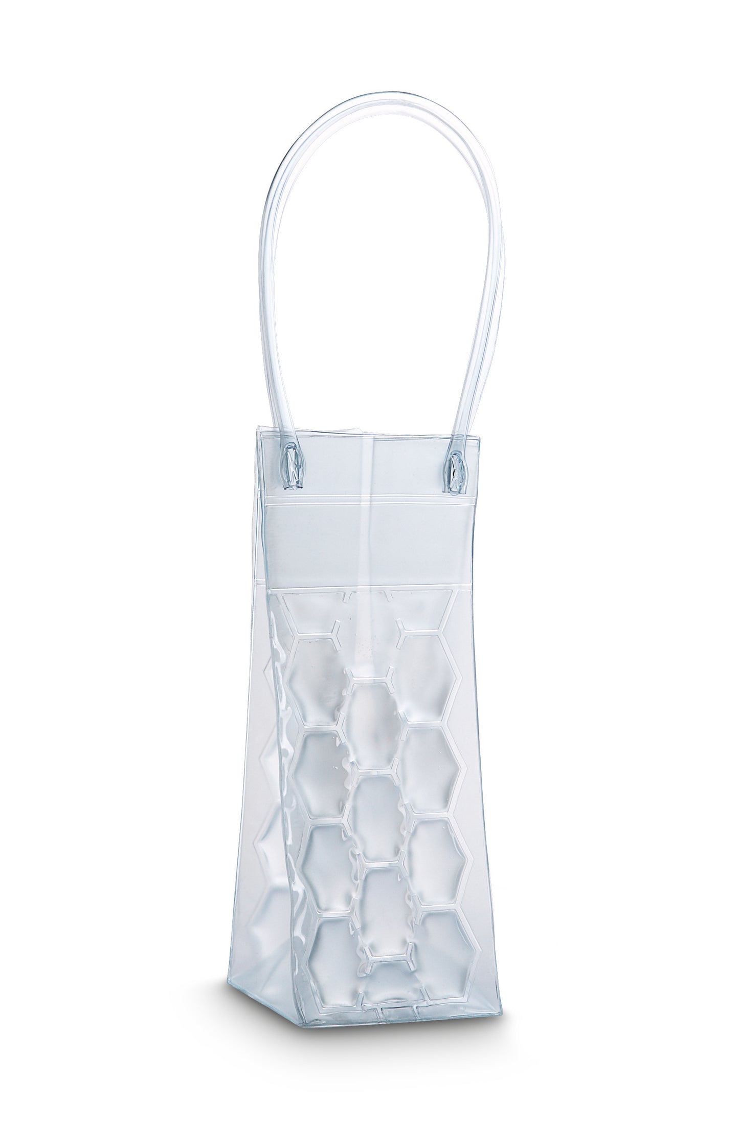 Kühltasche aus transparentem PVC für eine Flasche. Kühltasche einfach in den Gefrierschrank