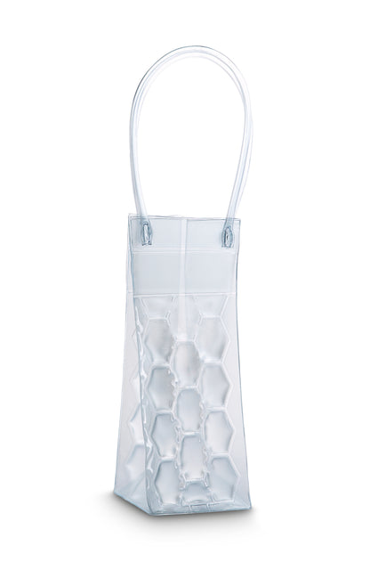 Kühltasche aus transparentem PVC für eine Flasche. Kühltasche einfach in den Gefrierschrank