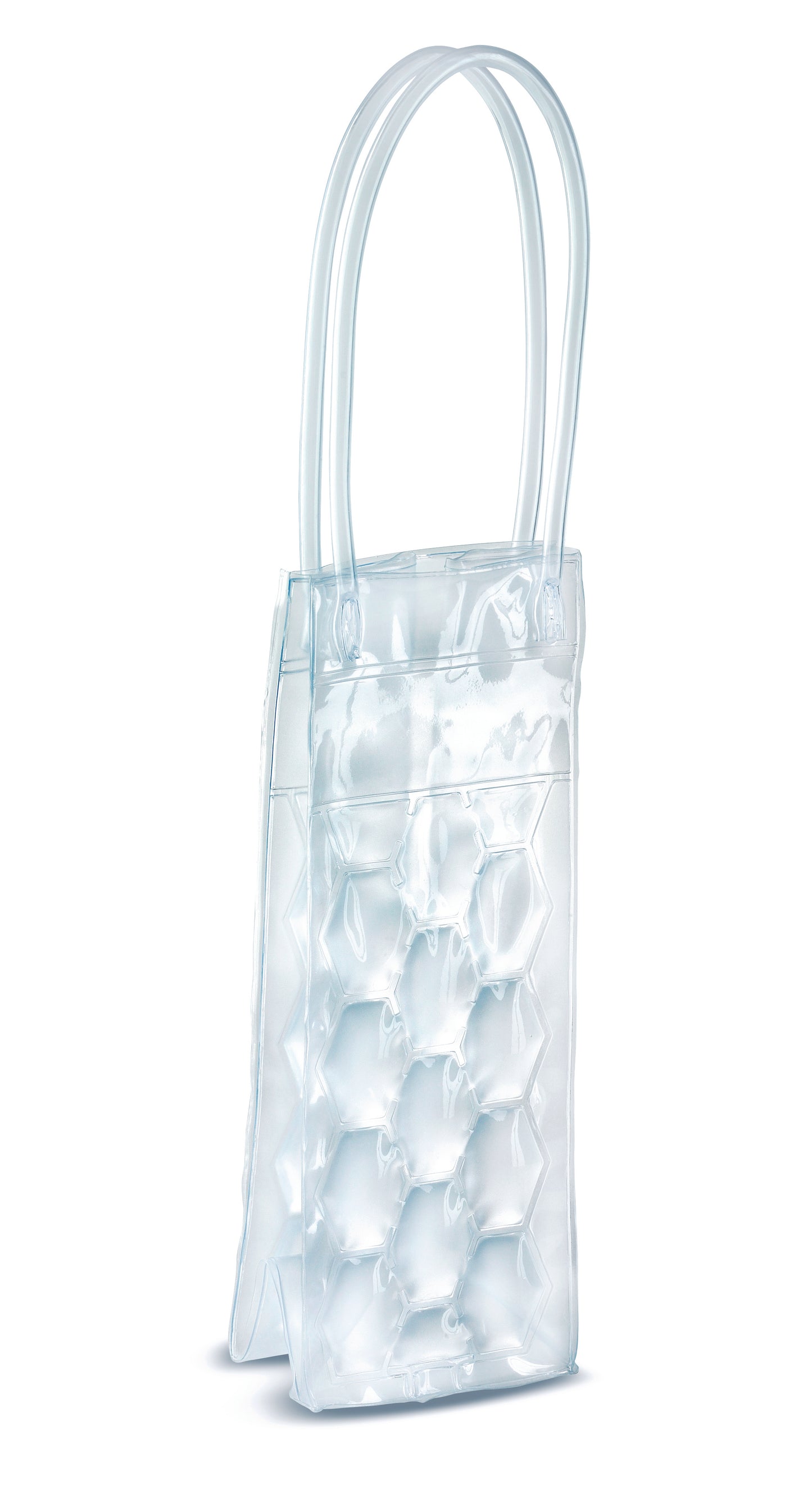 Kühltasche aus transparentem PVC für eine Flasche. Kühltasche einfach in den Gefrierschrank