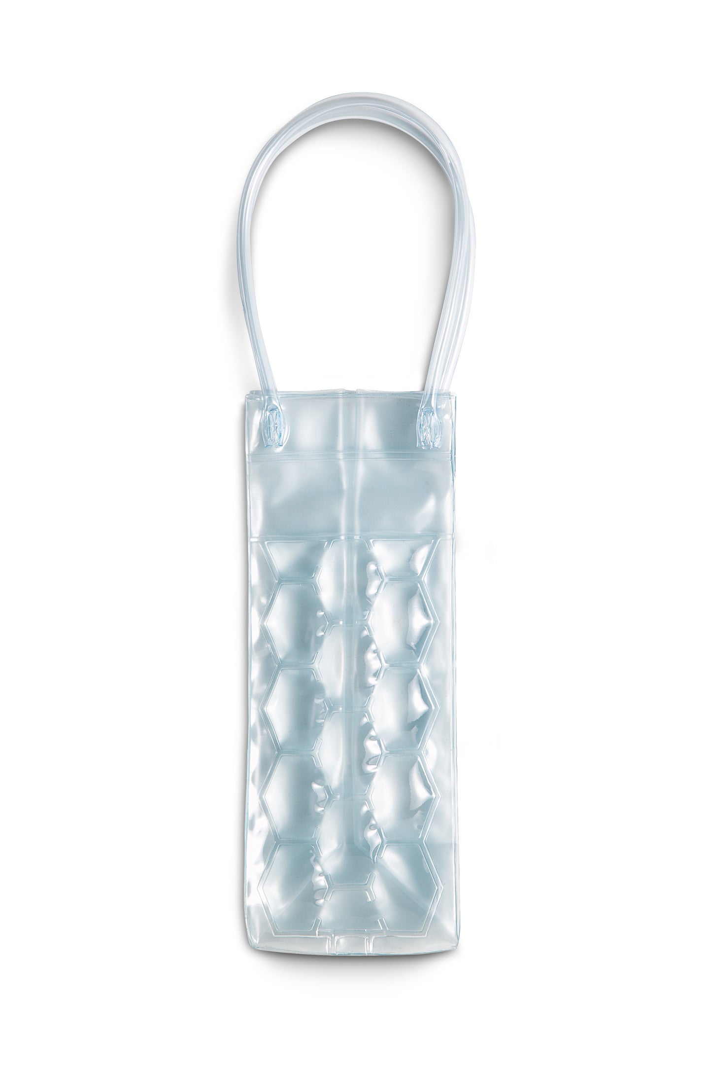 Kühltasche aus transparentem PVC für eine Flasche. Kühltasche einfach in den Gefrierschrank