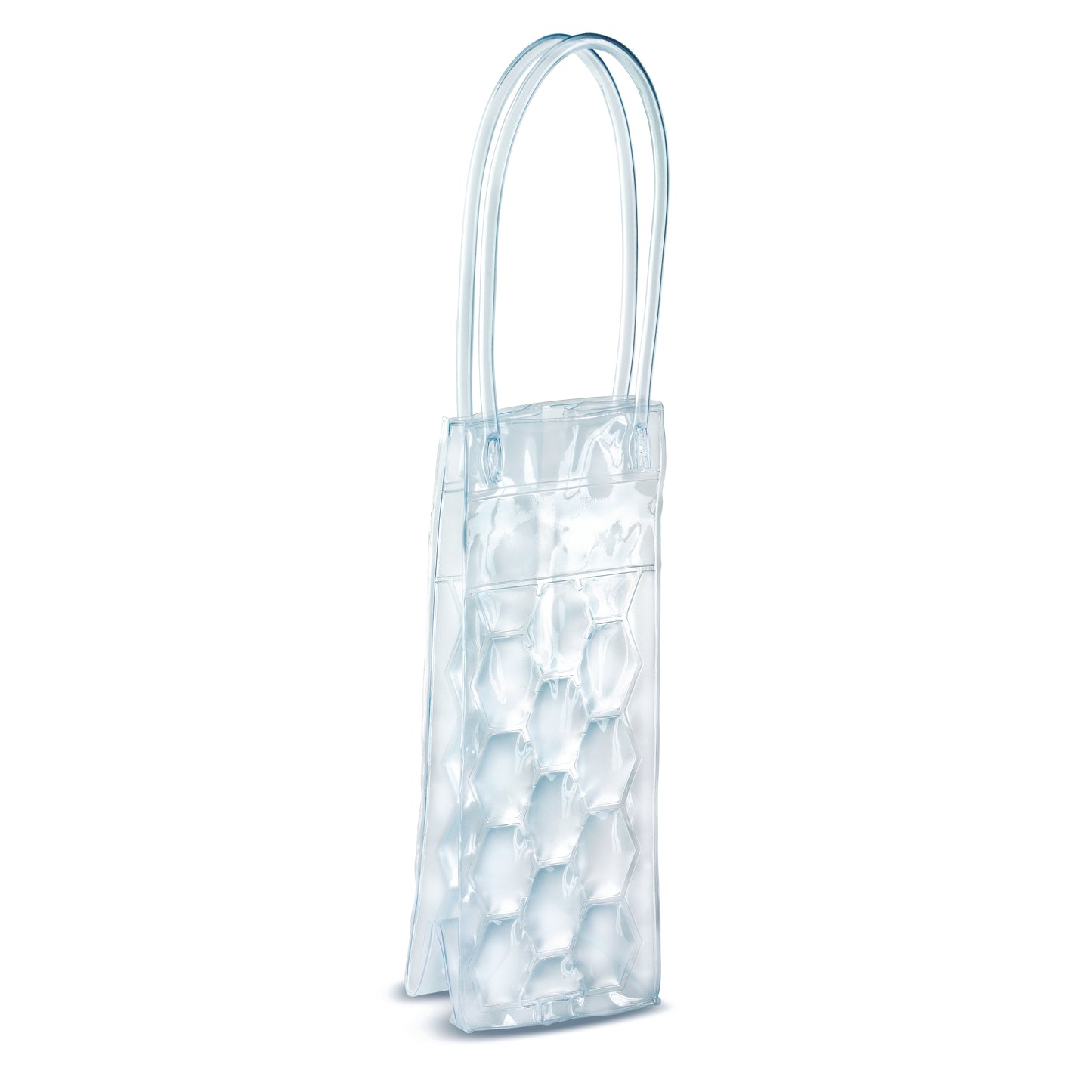 Kühltasche aus transparentem PVC für eine Flasche. Kühltasche einfach in den Gefrierschrank