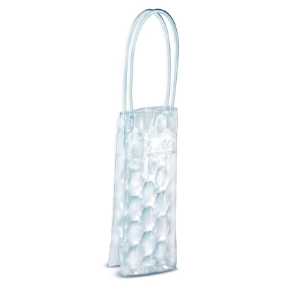 Kühltasche aus transparentem PVC für eine Flasche. Kühltasche einfach in den Gefrierschrank