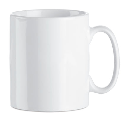 Kaffeebecher aus Keramik. Spezielle Beschichtung für Sublimationsdruck. Füllmenge: 300 ml. Verpackt in