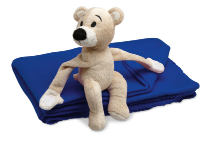 Kinder-Fleece-Decke Plüschbär. Der Bär hält die Decke fest im Arm (per Klettverschluss).