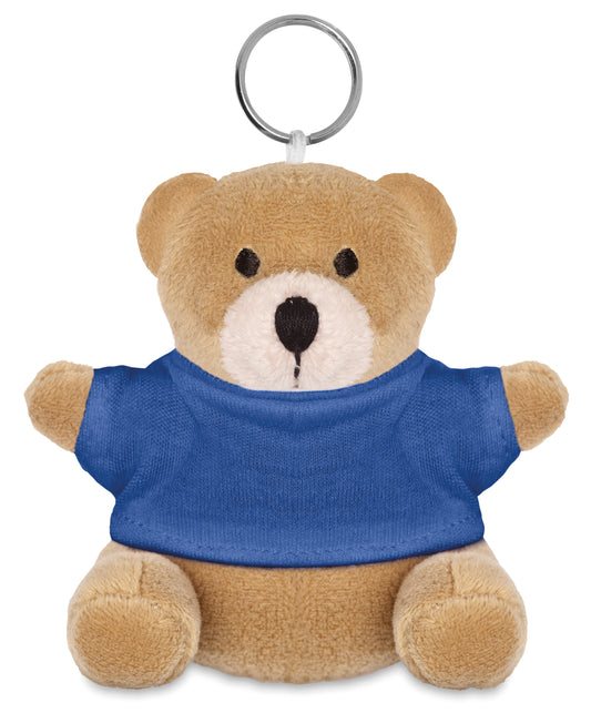 Schlüsselring mit Teddy-Bär. Der Bär trägt ein T-Shirt aus 100% Baumwolle. Ideal