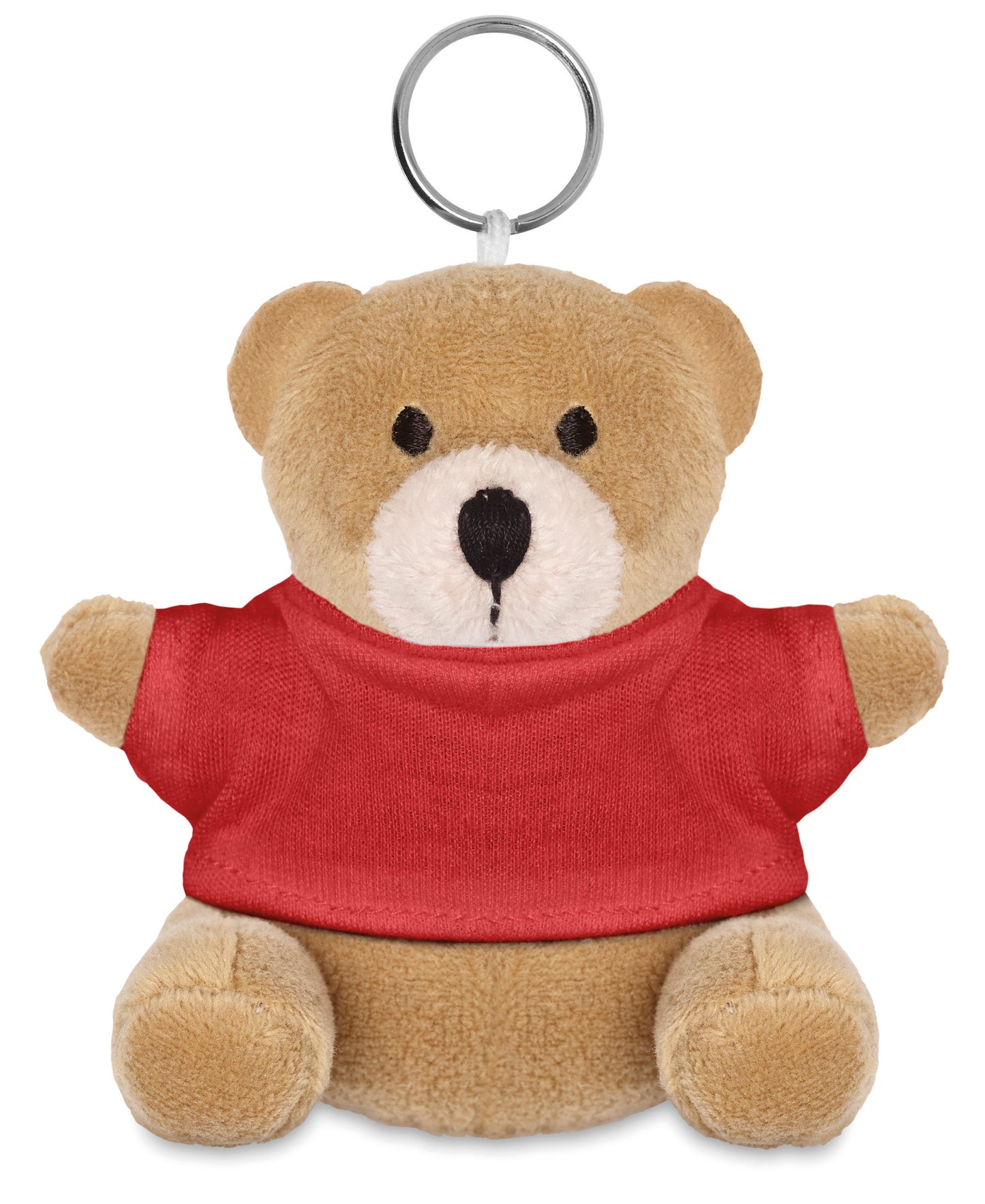 Schlüsselring mit Teddy-Bär. Der Bär trägt ein T-Shirt aus 100% Baumwolle. Ideal