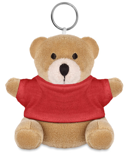 Schlüsselring mit Teddy-Bär. Der Bär trägt ein T-Shirt aus 100% Baumwolle. Ideal