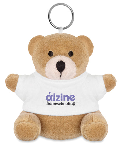 Schlüsselring mit Teddy-Bär. Der Bär trägt ein T-Shirt aus 100% Baumwolle. Ideal