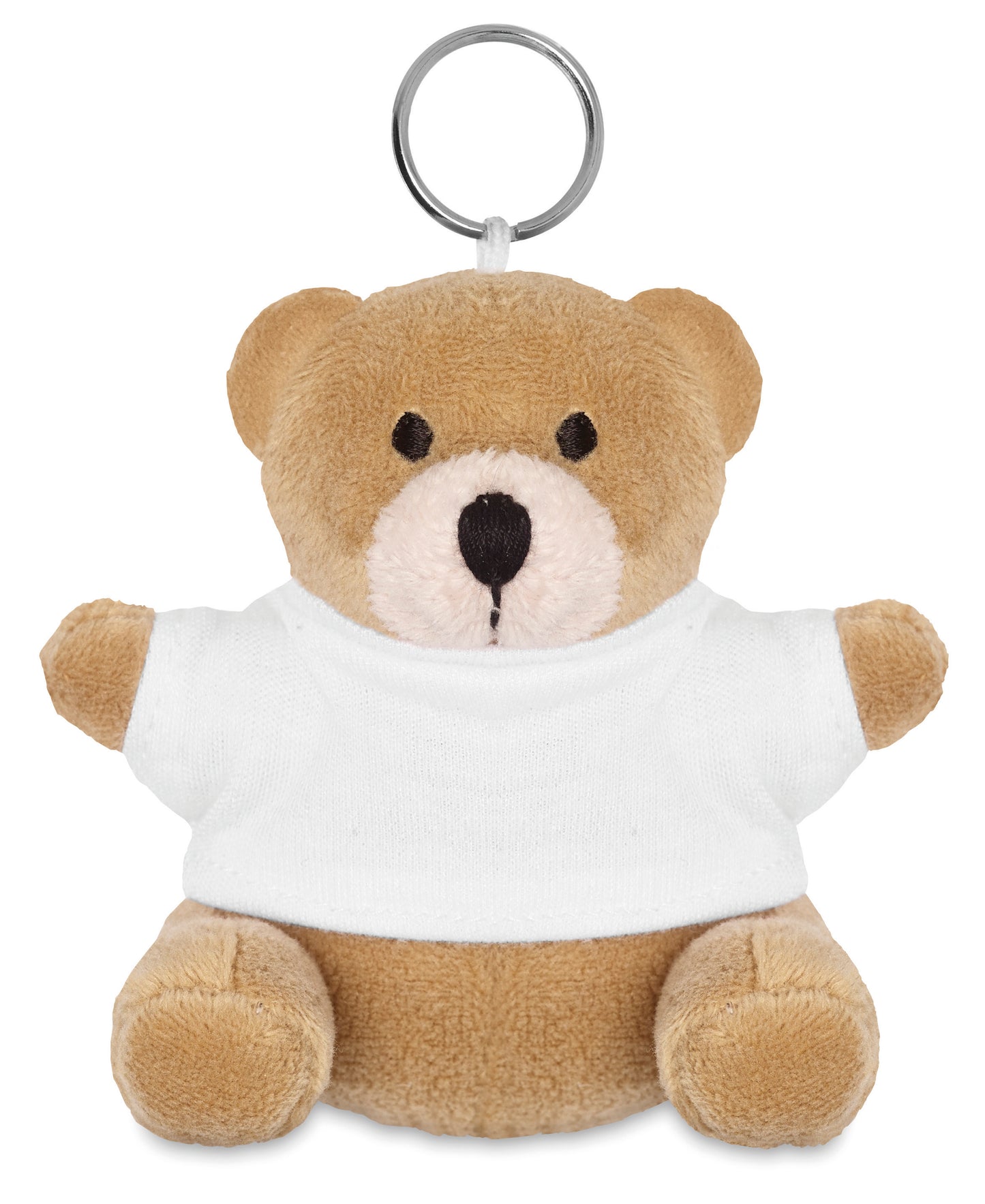 Schlüsselring mit Teddy-Bär. Der Bär trägt ein T-Shirt aus 100% Baumwolle. Ideal