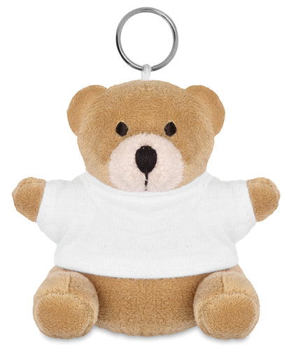 Schlüsselring mit Teddy-Bär. Der Bär trägt ein T-Shirt aus 100% Baumwolle. Ideal