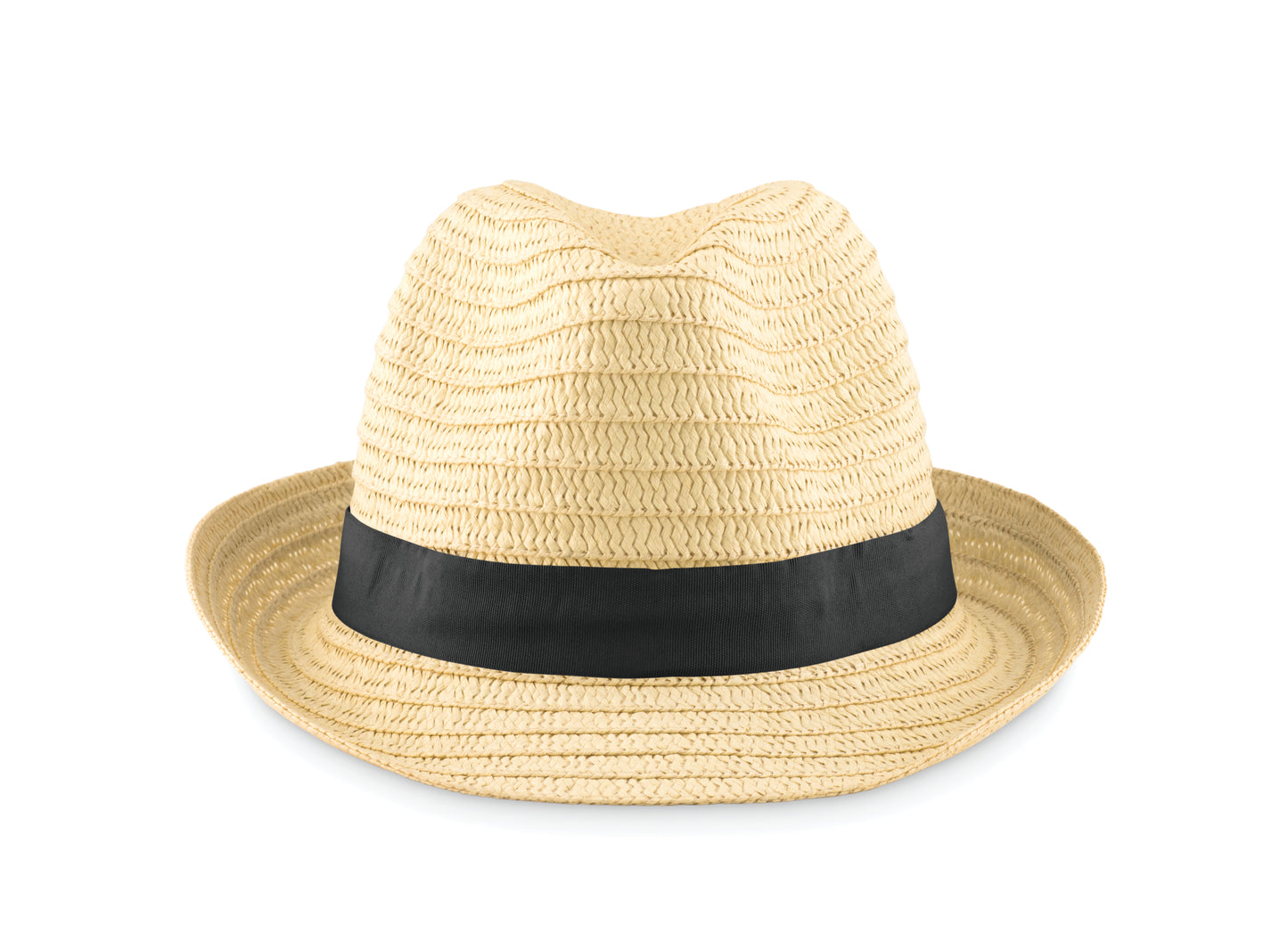 Hut aus Papierstroh im Natur-Look mit farbigem Polyester-Band. Bei Bestellungen ohne Werbeanbringung