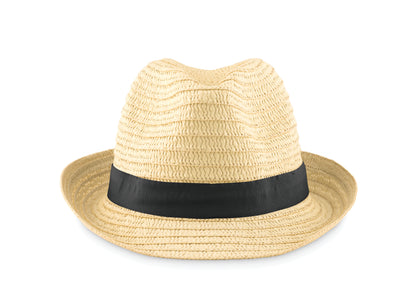 Hut aus Papierstroh im Natur-Look mit farbigem Polyester-Band. Bei Bestellungen ohne Werbeanbringung
