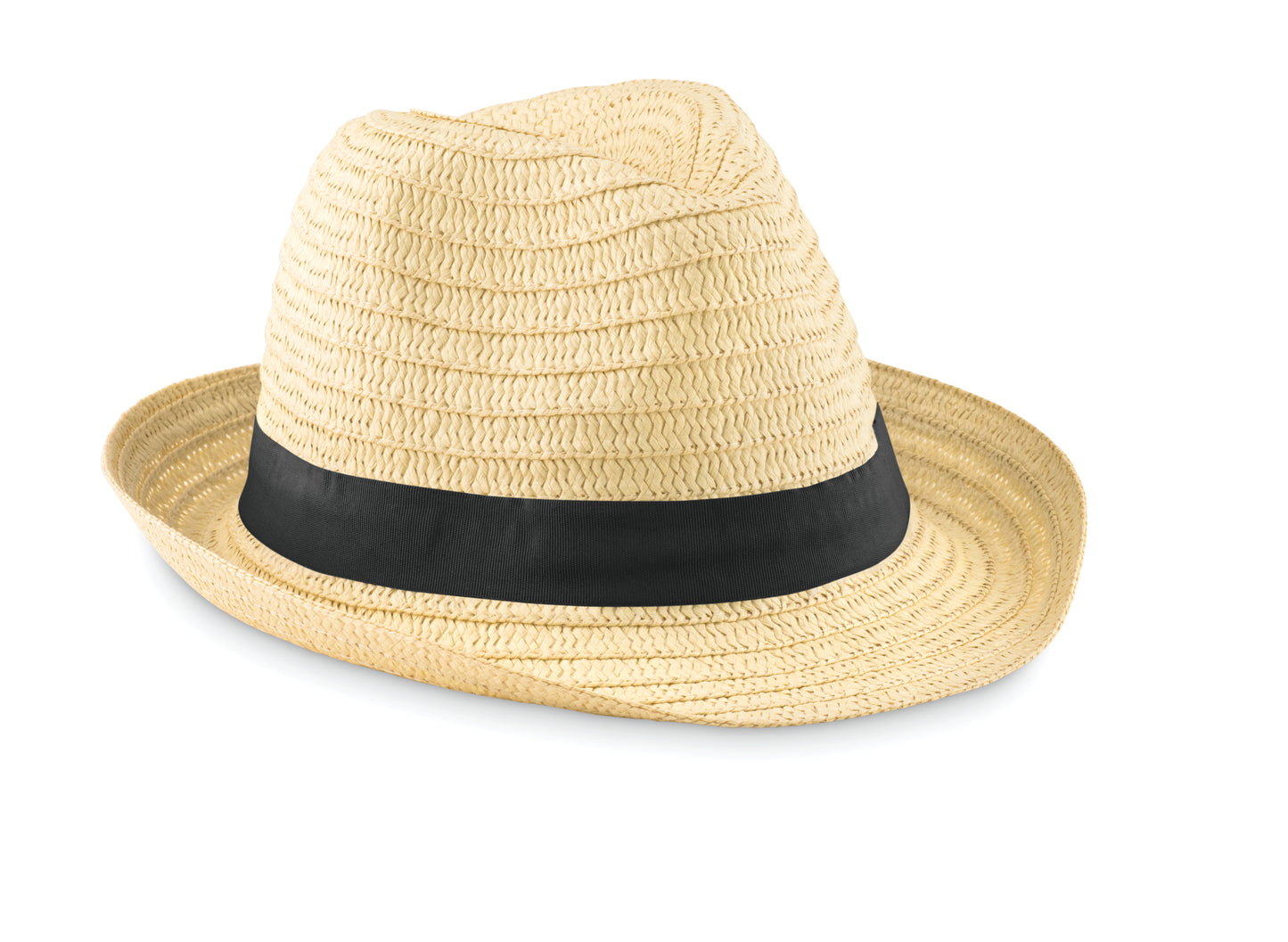 Hut aus Papierstroh im Natur-Look mit farbigem Polyester-Band. Bei Bestellungen ohne Werbeanbringung