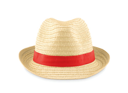 Hut aus Papierstroh im Natur-Look mit farbigem Polyester-Band. Bei Bestellungen ohne Werbeanbringung