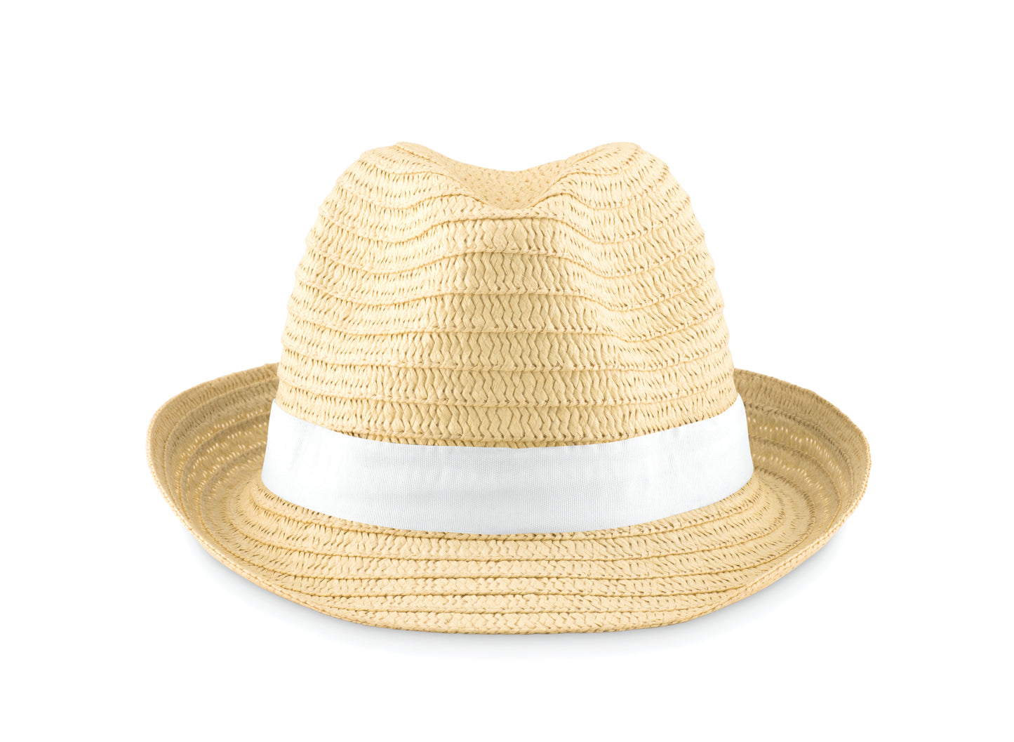 Hut aus Papierstroh im Natur-Look mit farbigem Polyester-Band. Bei Bestellungen ohne Werbeanbringung