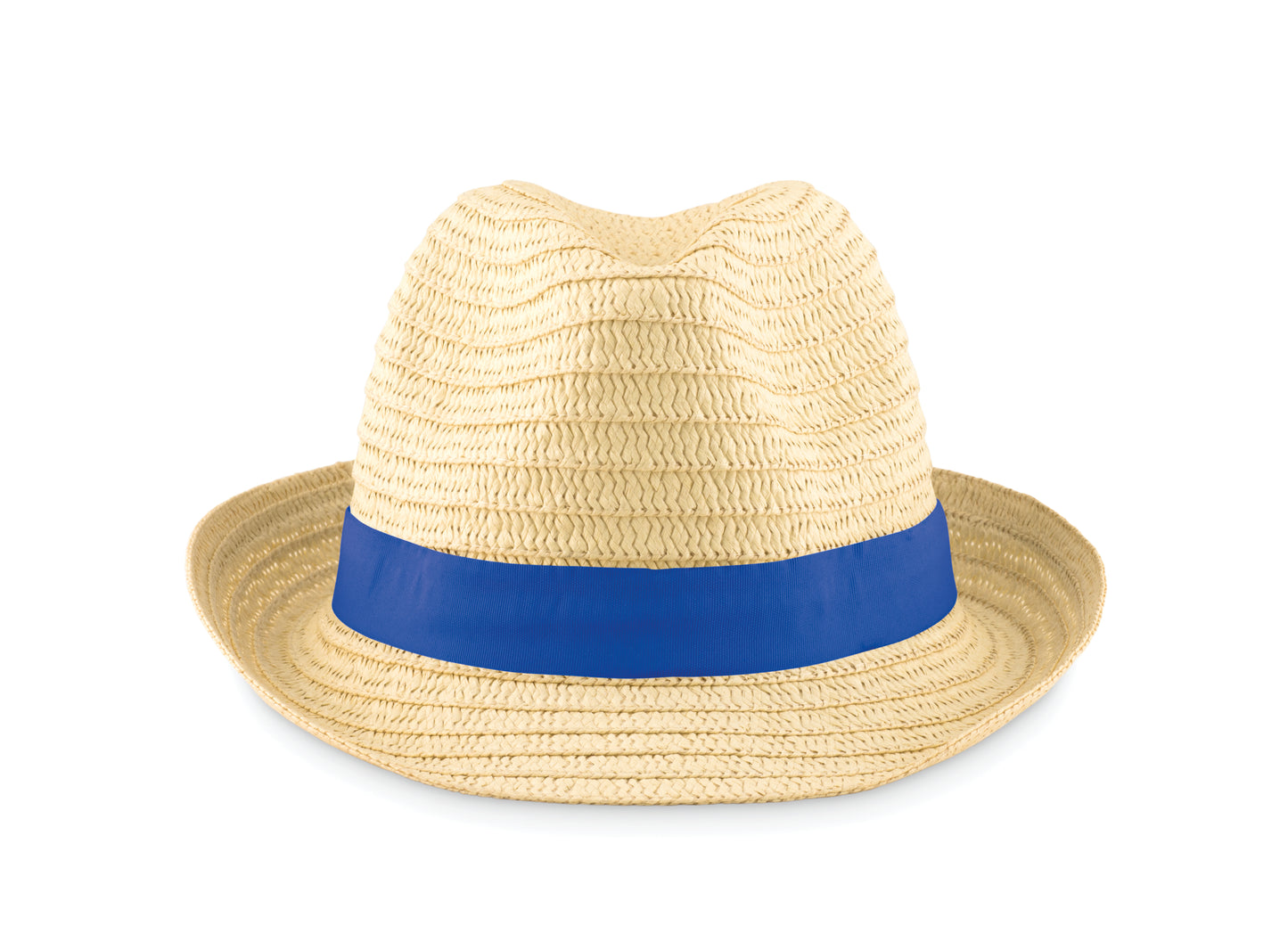 Hut aus Papierstroh im Natur-Look mit farbigem Polyester-Band. Bei Bestellungen ohne Werbeanbringung