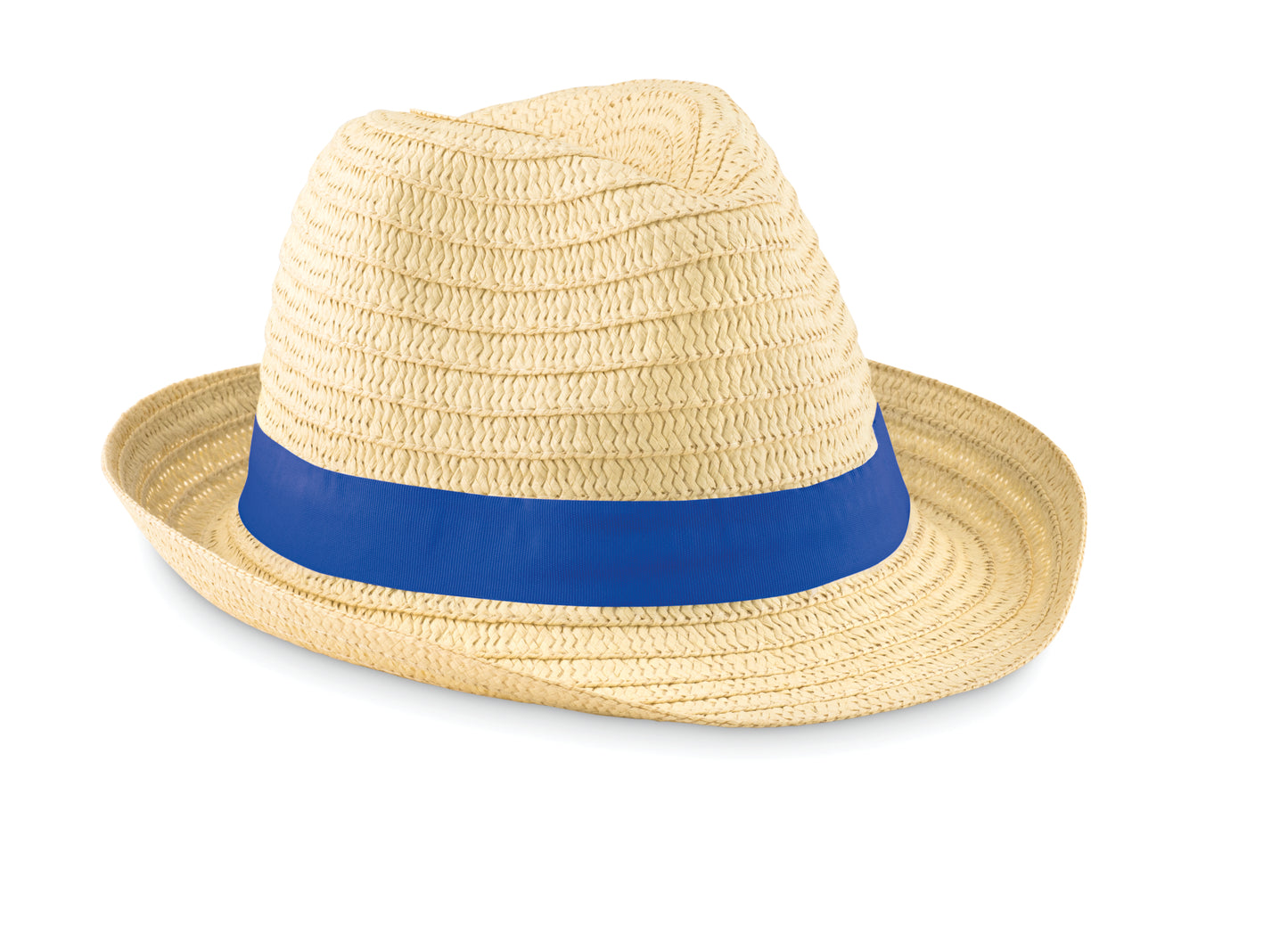Hut aus Papierstroh im Natur-Look mit farbigem Polyester-Band. Bei Bestellungen ohne Werbeanbringung
