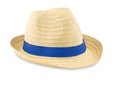Hut aus Papierstroh im Natur-Look mit farbigem Polyester-Band. Bei Bestellungen ohne Werbeanbringung