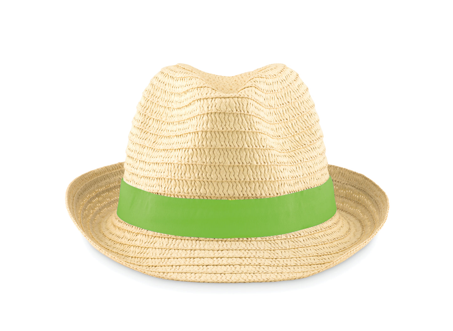 Hut aus Papierstroh im Natur-Look mit farbigem Polyester-Band. Bei Bestellungen ohne Werbeanbringung