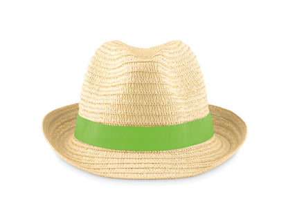 Hut aus Papierstroh im Natur-Look mit farbigem Polyester-Band. Bei Bestellungen ohne Werbeanbringung