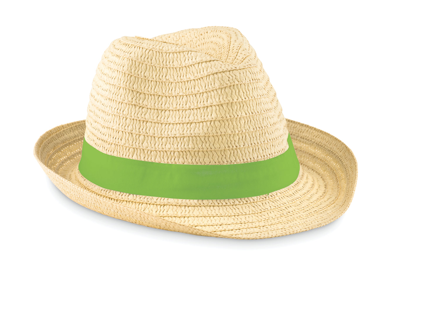 Hut aus Papierstroh im Natur-Look mit farbigem Polyester-Band. Bei Bestellungen ohne Werbeanbringung