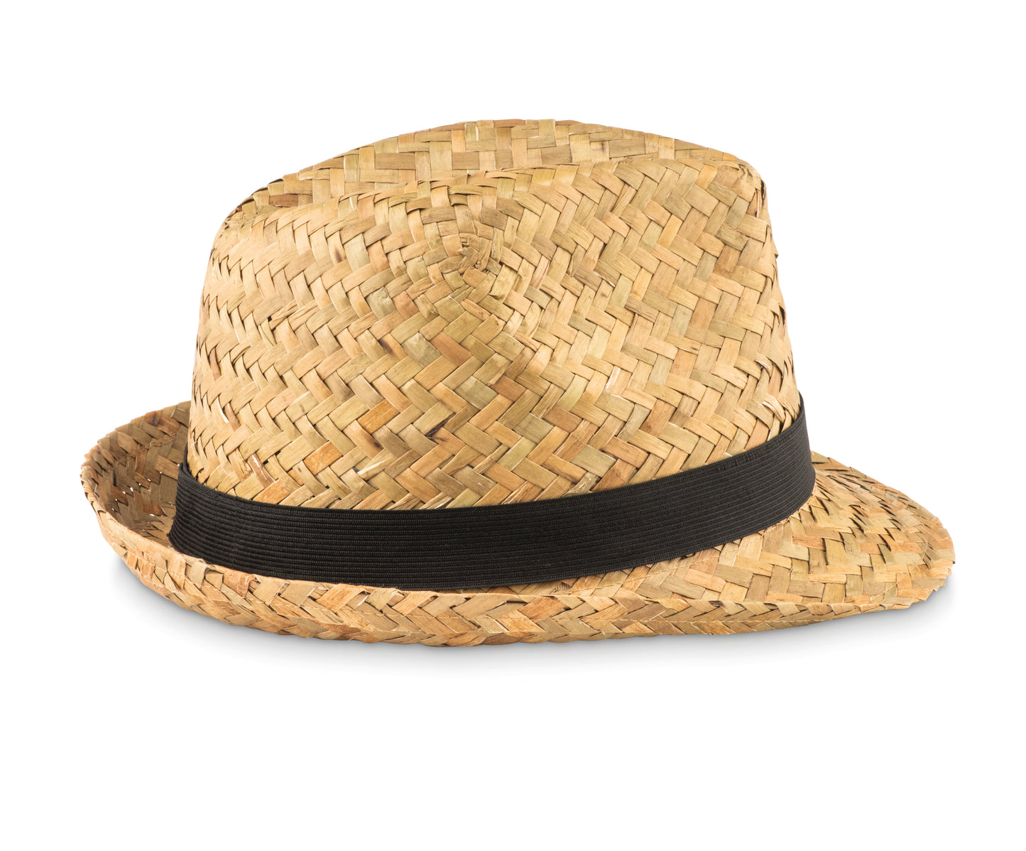 Hut aus natürlichem Stroh mit Polyester-Band. Bei Bestellungen ohne Werbeanbringung wird das