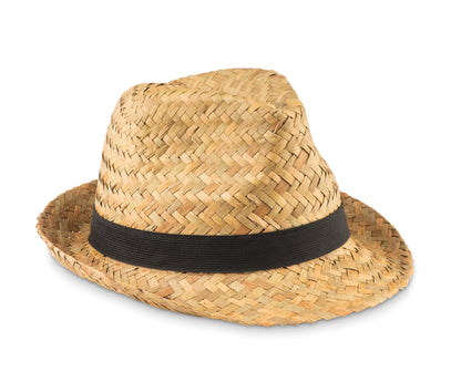 Hut aus natürlichem Stroh mit Polyester-Band. Bei Bestellungen ohne Werbeanbringung wird das
