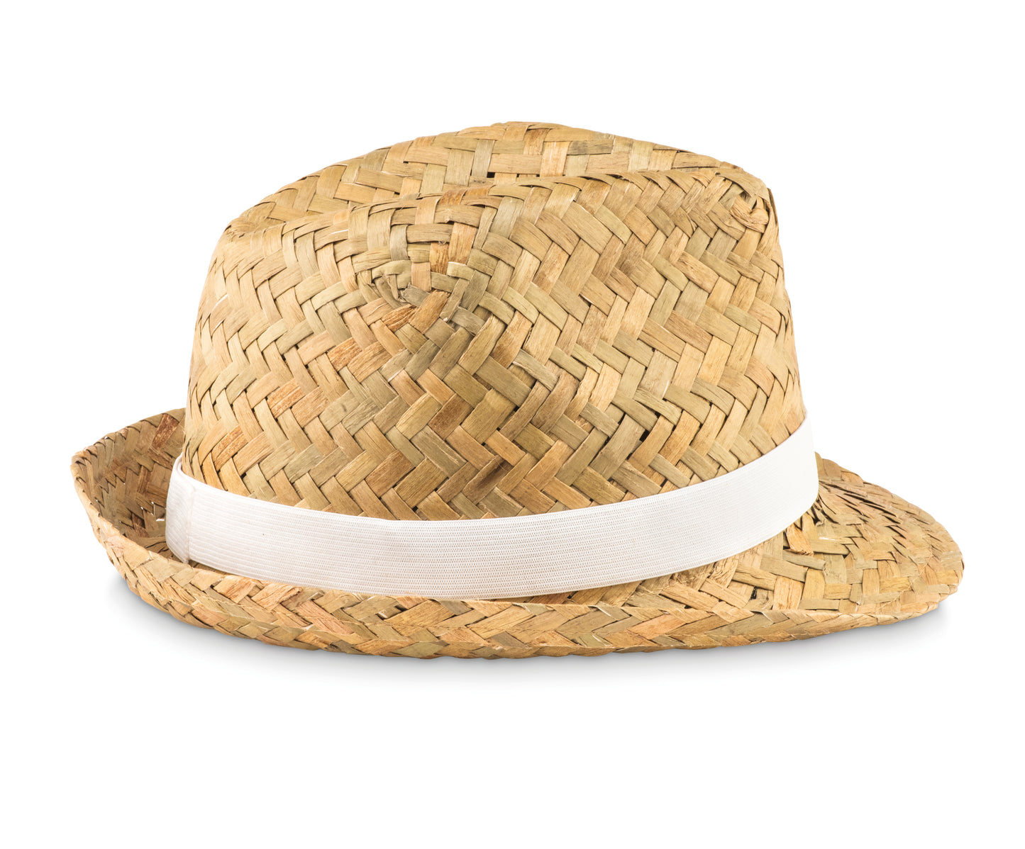 Hut aus natürlichem Stroh mit Polyester-Band. Bei Bestellungen ohne Werbeanbringung wird das