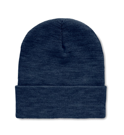 Gestrickte Beanie aus softem elastischem RPET Polyester. Mit Umschlag. Unisex.