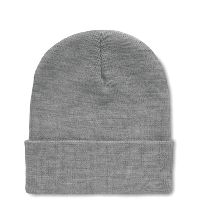 Gestrickte Beanie aus softem elastischem RPET Polyester. Mit Umschlag. Unisex.